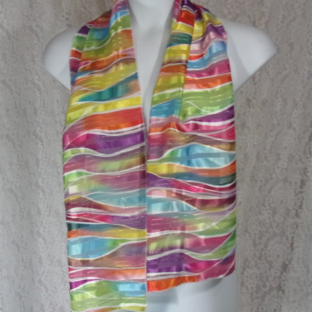 Oblong Silky Rainbow Scarf NWOT  One Size - Picture 2 of 3